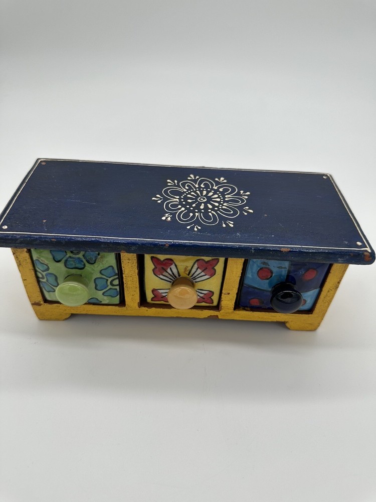 Hand painted Blue Pottery Drawer Chest