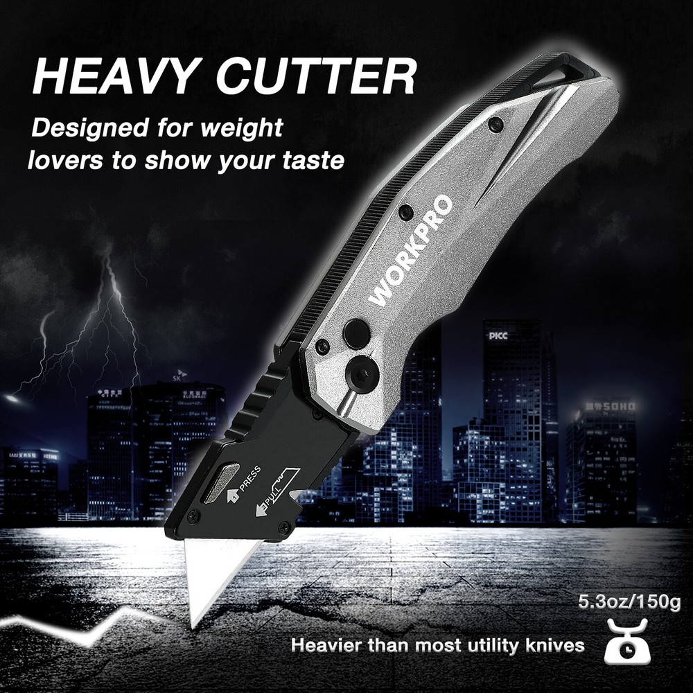 WORKPRO Heavy Duty Folding Utility Knife Quick Change Blade Razor Knife Cutter