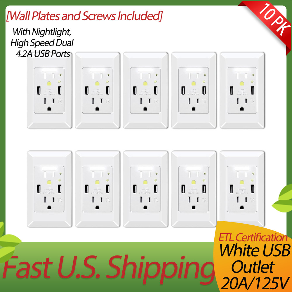 12x High Speed USB Charger Wall Outlet, with Power-Saving Auto Nightlight Sensor