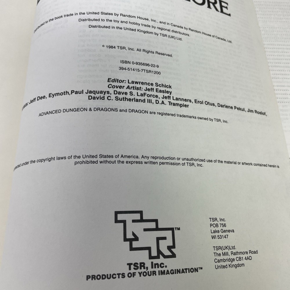 TSR Official Advanced Dungeons & Dragons Legend & Lore Book 1984