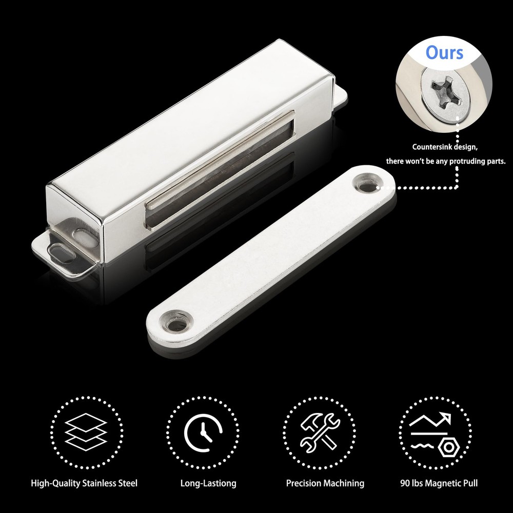 2 Pack | Heavy-Duty Magnetic Door Catch - 90lb Pull Large-90Lbs, Silver