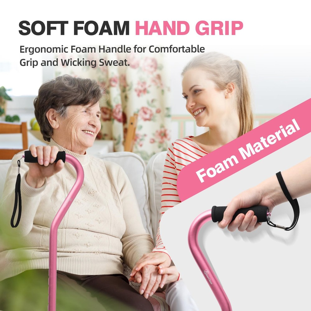BeneCane Quad Cane Adjustable Walking with Offset Soft 10 Size, pink
