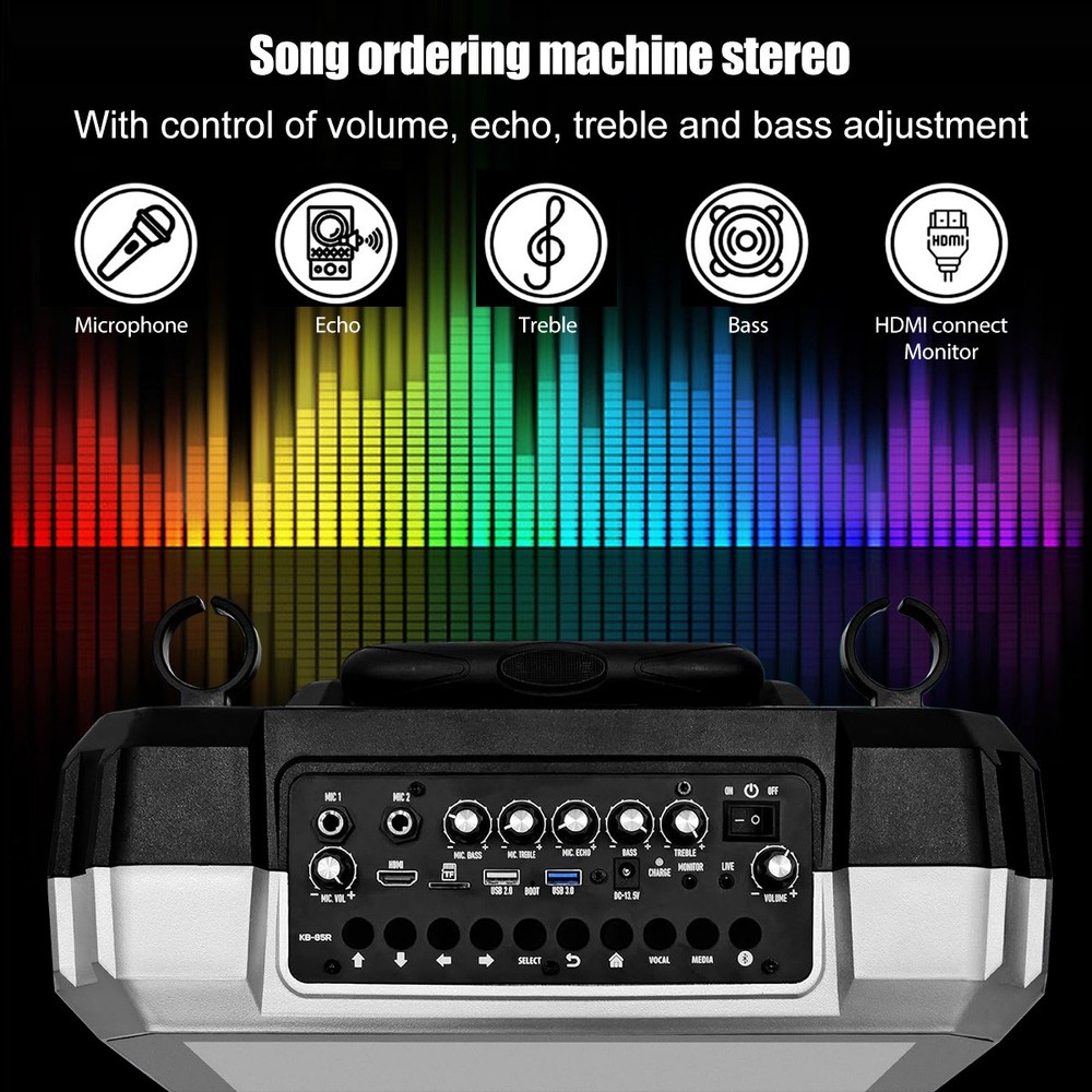 8" Karaoke Machine Bluetooth Speaker Lyrics Display Screen Wireless Mic DJ USB