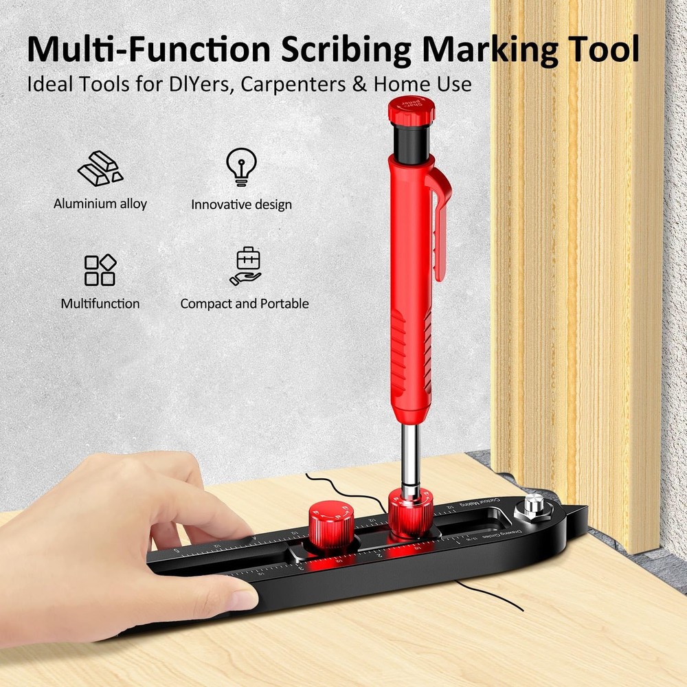 Multi-Function Scribing Tool, DIY Woodworking Scriber Line Maker, Portable Al...