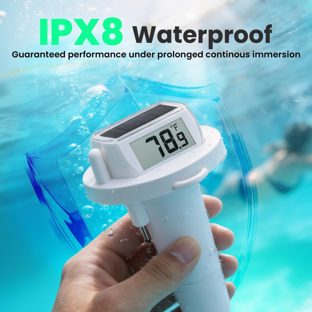 Solar Pool Thermometer Floating, Digital Swimming Thermometer, White