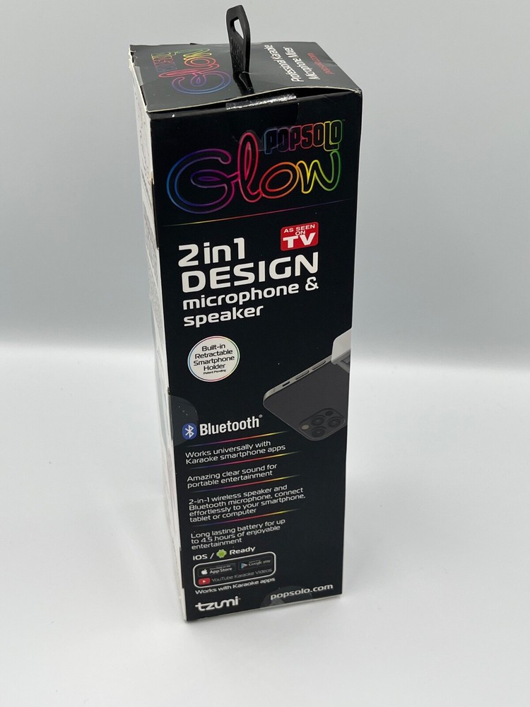 Pop Solo LED Karaoke Microphone Black As Seen On Tv Android iPhone Popsolo 6”