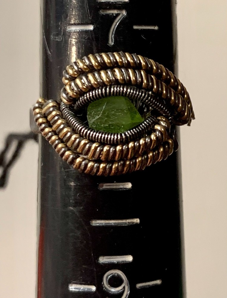 Copper Wrapped Natural Emerald Stone Ring Size 8