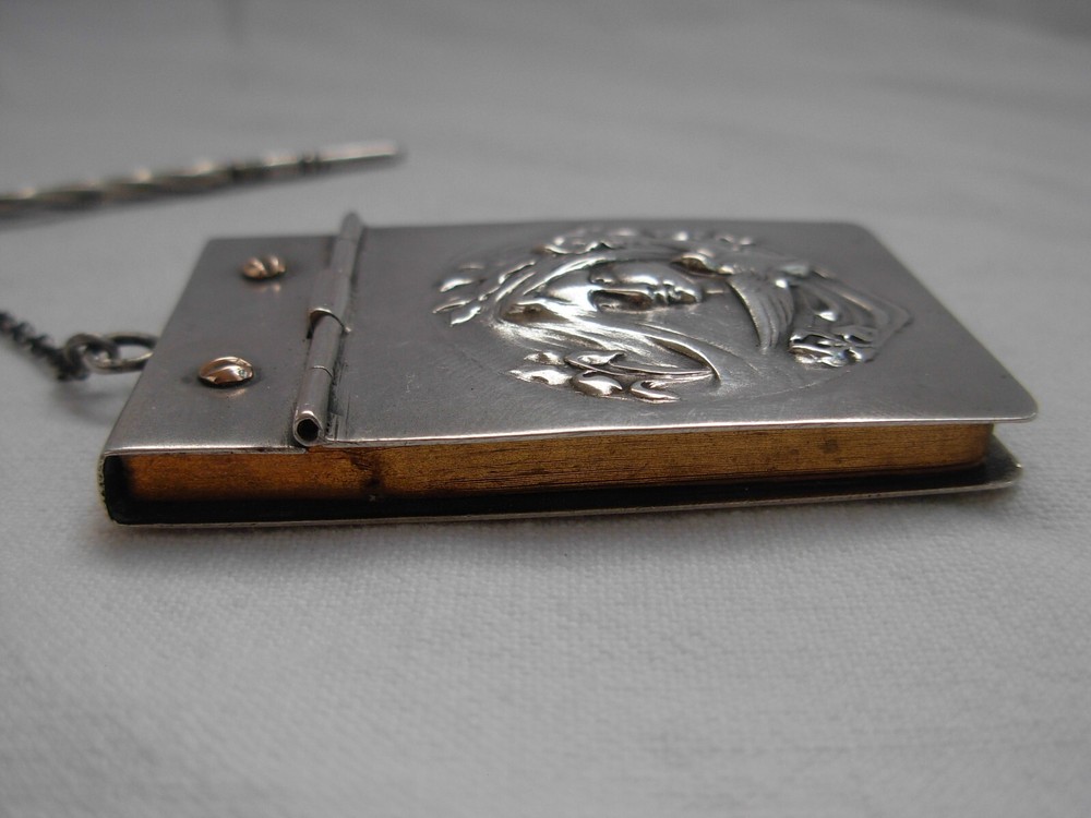 ANTIQUE GERMAN SOLID SILVER DANCE CARD,NOTE BOOK,PENDANT,ART NOUVEAU