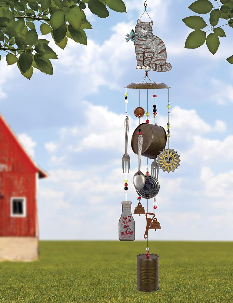 Farm Cat Metal Wind Chime Galvanized