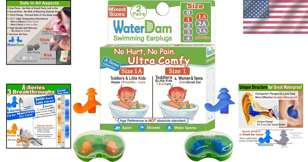 Mixed Sizes Waterproof Earplugs - Comfortable & Safe Design