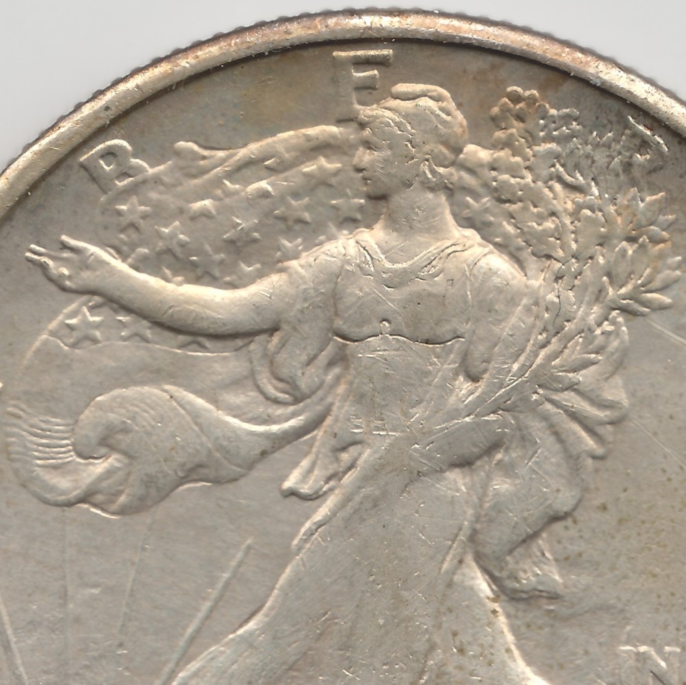 1918 S Walking Liberty Half Dollar, AU-AU+