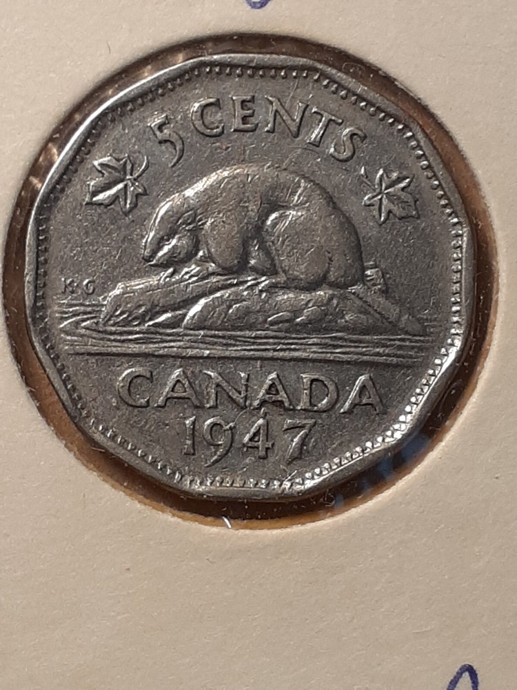 1947 5 CENTS CANADA    NO MAPLE LEAF    NO DOT