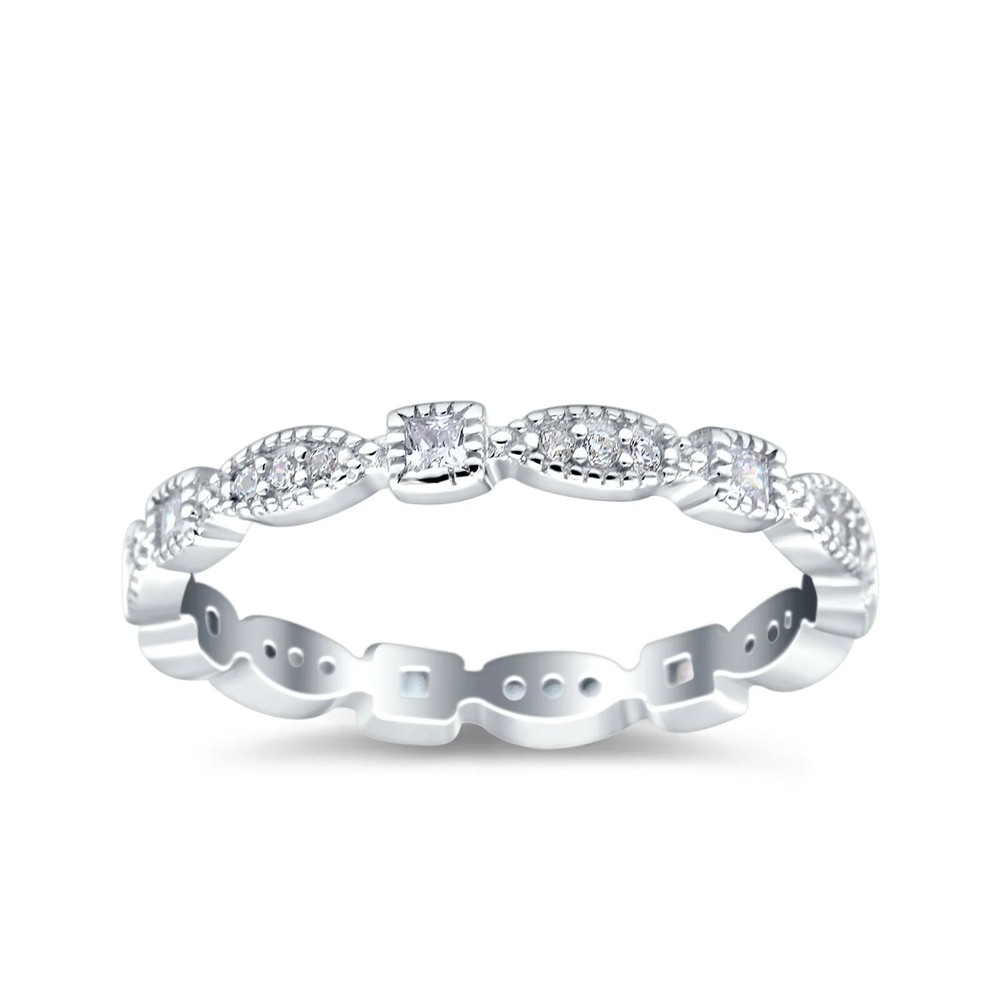 Full Eternity Stackable Band Wedding Round Ring CZ 925 Sterling Silver 3mm