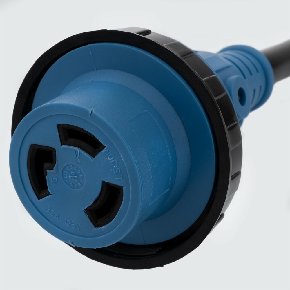 RV Locking Power Adapter 15A Male to 30A Female 12" Dogbone Shore Power