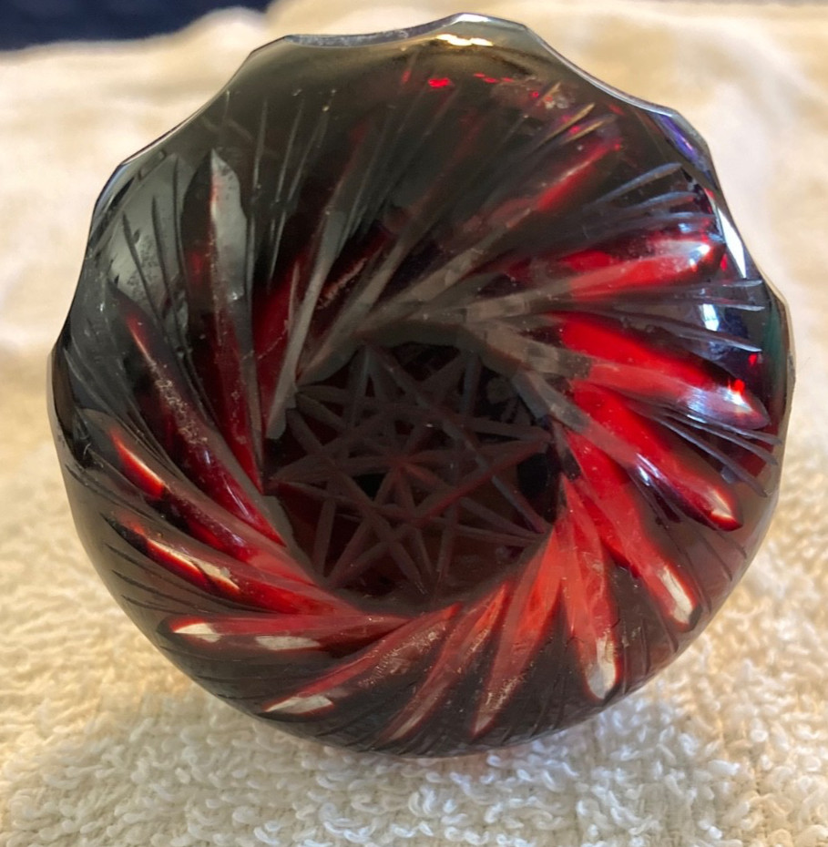 Vintage Victorian Ruby Red Cut Glass Doorknob Set