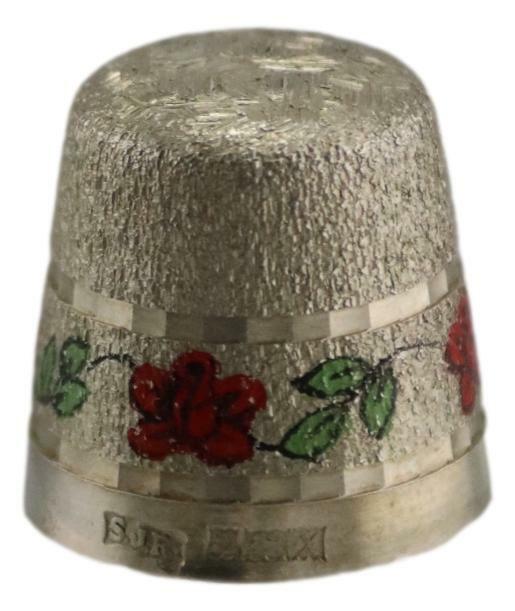 Sterling Silver Thimble Hand Painted Roses Stephen J Rose 1972