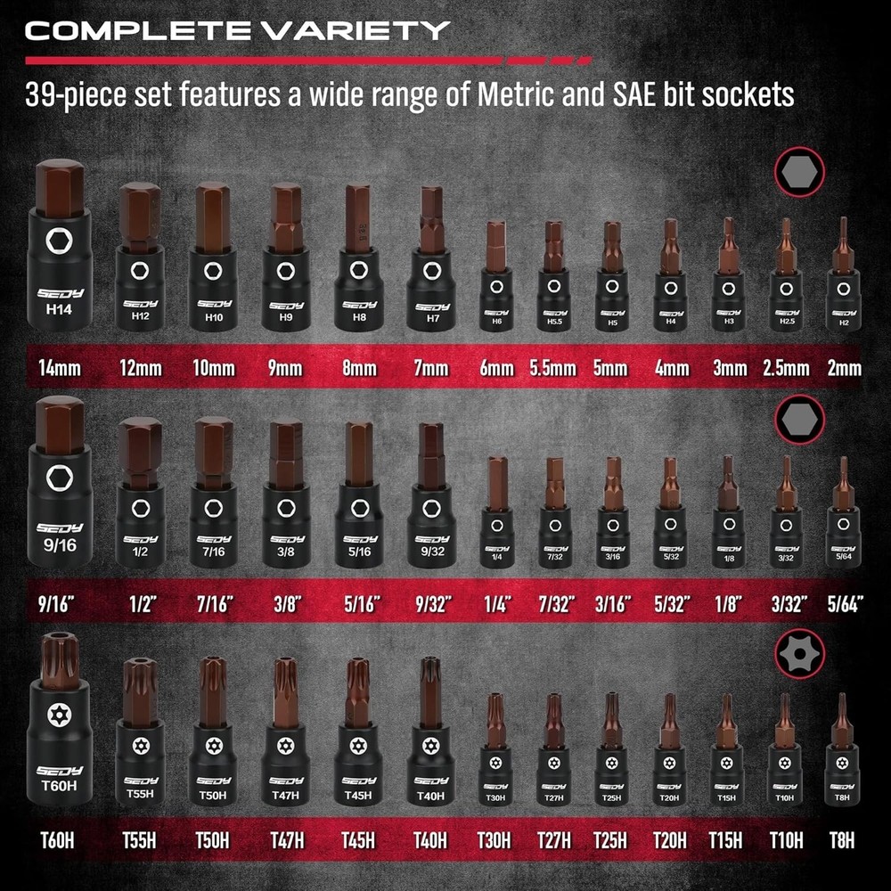 73-Piece Hex Torx Bit Impact Socket-Set, Master Impact Socket Set, SAE Metric