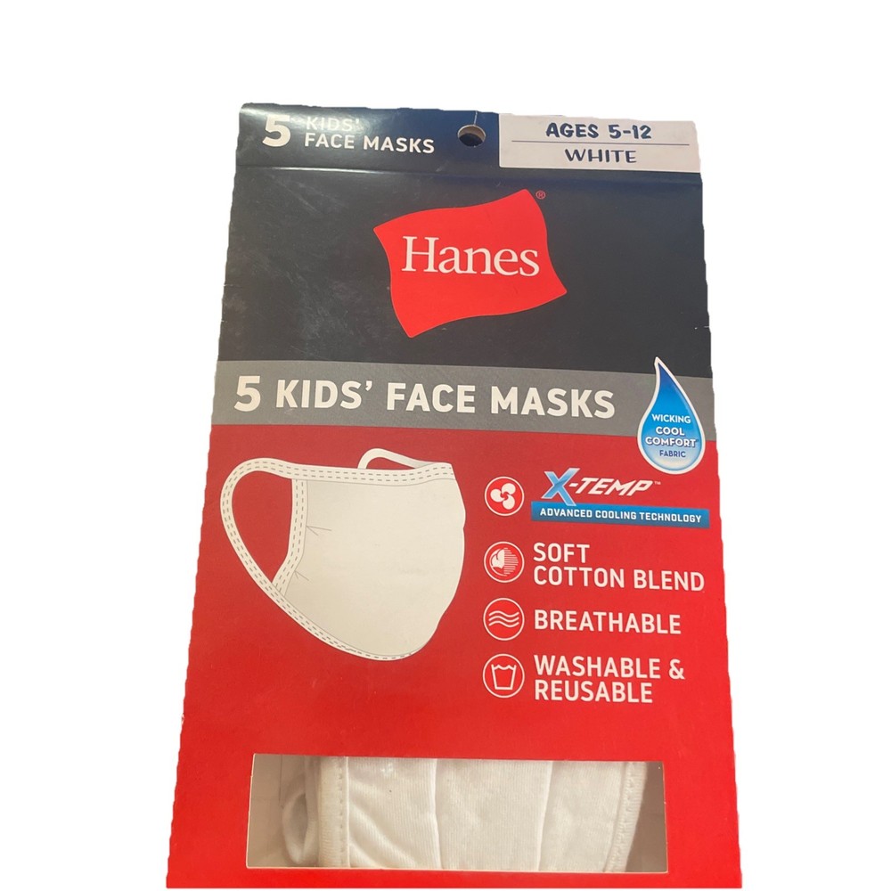 5 Kids Face Masks White Ages 5-12