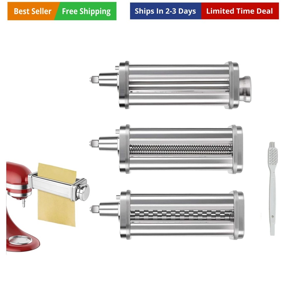 3-Piece Pasta Roller & Cutter Set, Pasta Maker Attachments Set Replacement fo...