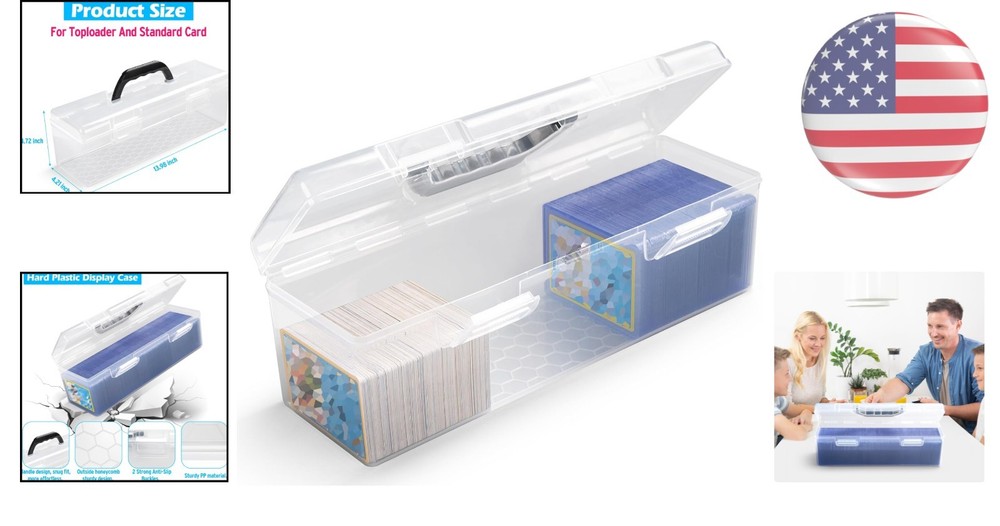 Impact Resistant Toploader Storage Box - Large Capacity for 750 Cards & Handle