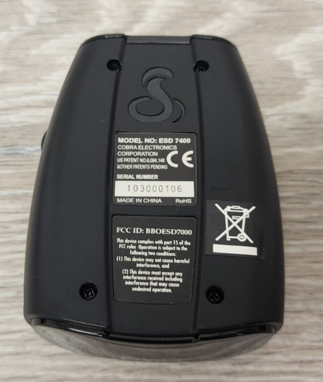 Cobra ESD 7400 Radar Detector With Windshield Mount & Car Power Cable Tested