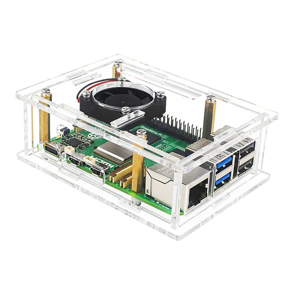 Easy Install Acrylic Clear Protective Case Box W/ Cooling Fan for Raspberry Pi 5