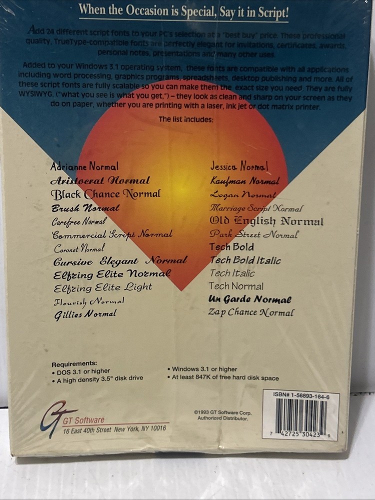 Fonts Scripts For Microsoft Windows 3.1 Vtg PC Software High Density 3.5” /170j