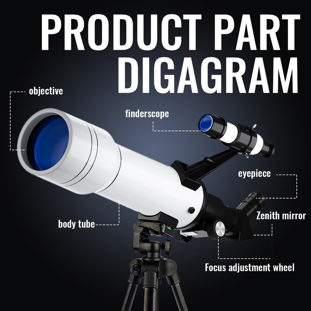 Telescope, 70mm Aperture Portable Refractor Telescopes for Astronomy Beginner...