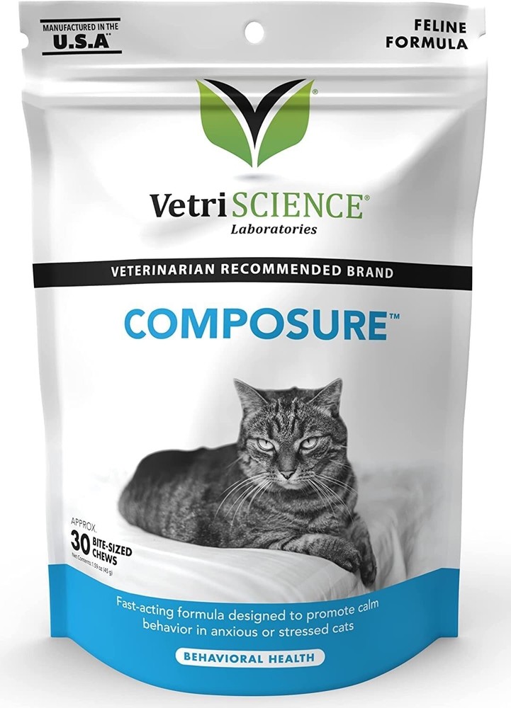 VetriScience Composure Cat Behavioral Calming Bite Sized Chews Chicken 30 ct