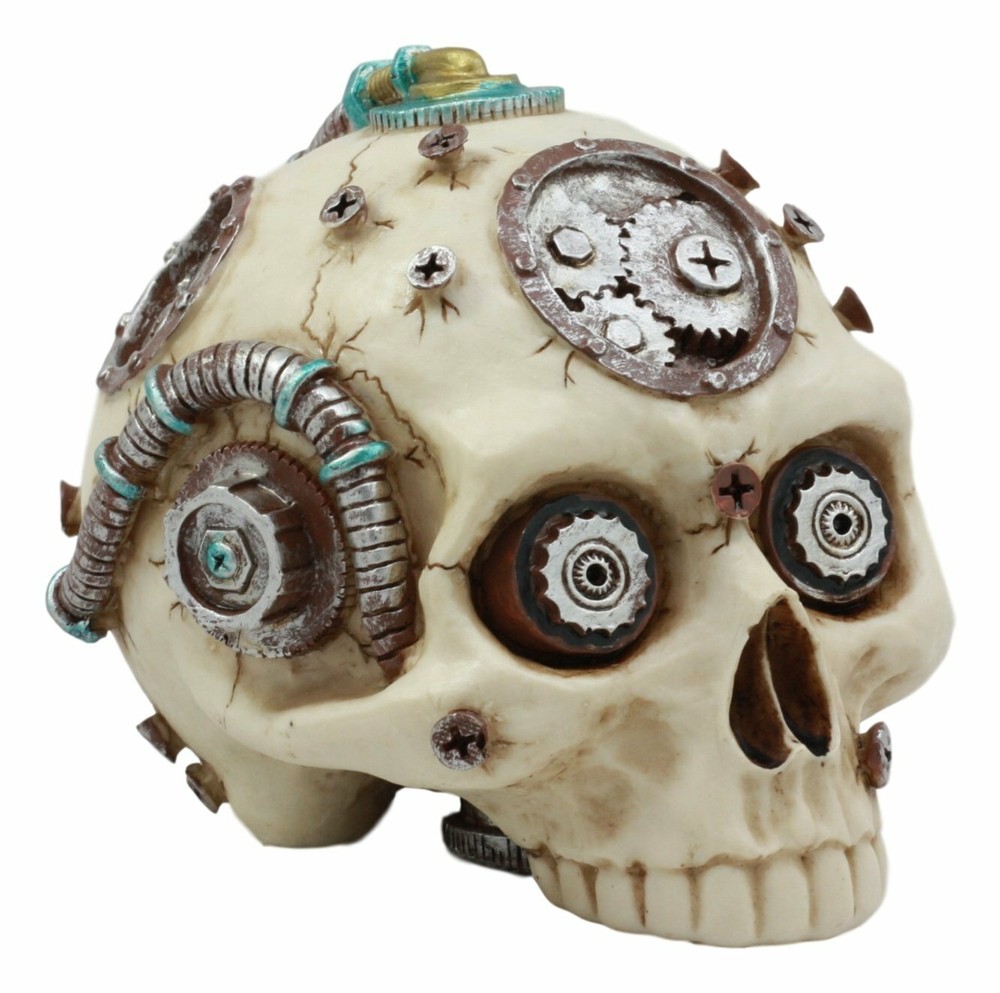 Ebros Steampunk Terminator Skull Figurine Cybernetic Clockwork Robotic Gearwork
