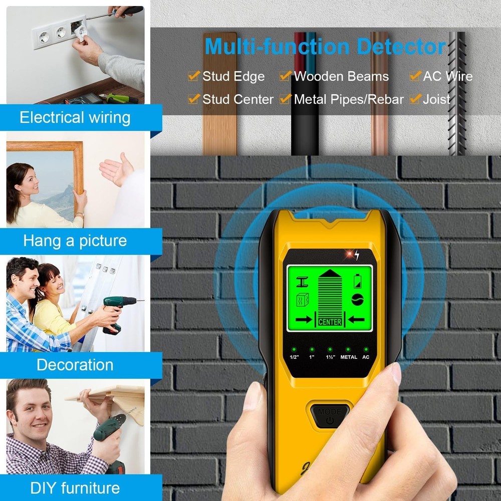 Smart Sensor Stud Finder with 5 Modes and High-Definition Display - Lemon Color