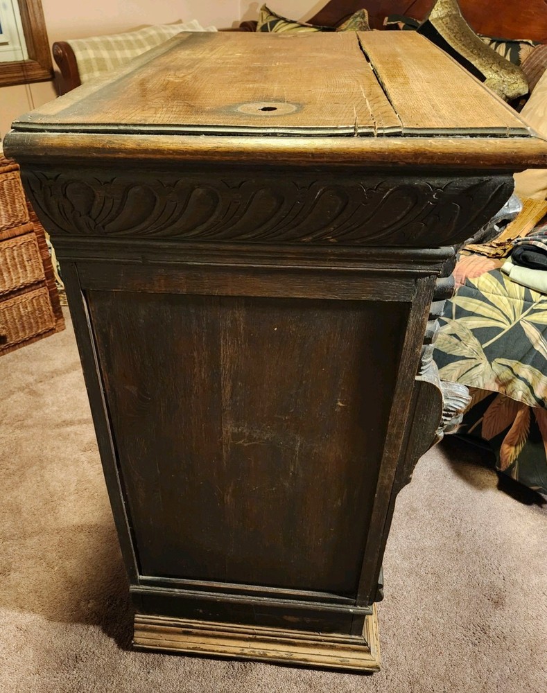 Antique Carved Oak Bookcase Cupboard