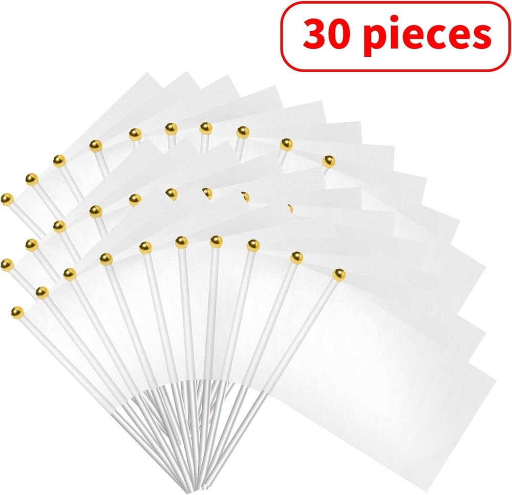 30 Packs White Small Flags on Sticks Hand Waving Flag Hand Held Mini Solid Flag