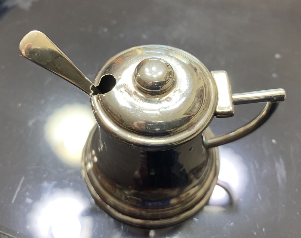 Solid British Hallmark Sterling Miniature Condiment Pot Glass Liner Spoon 17 gr