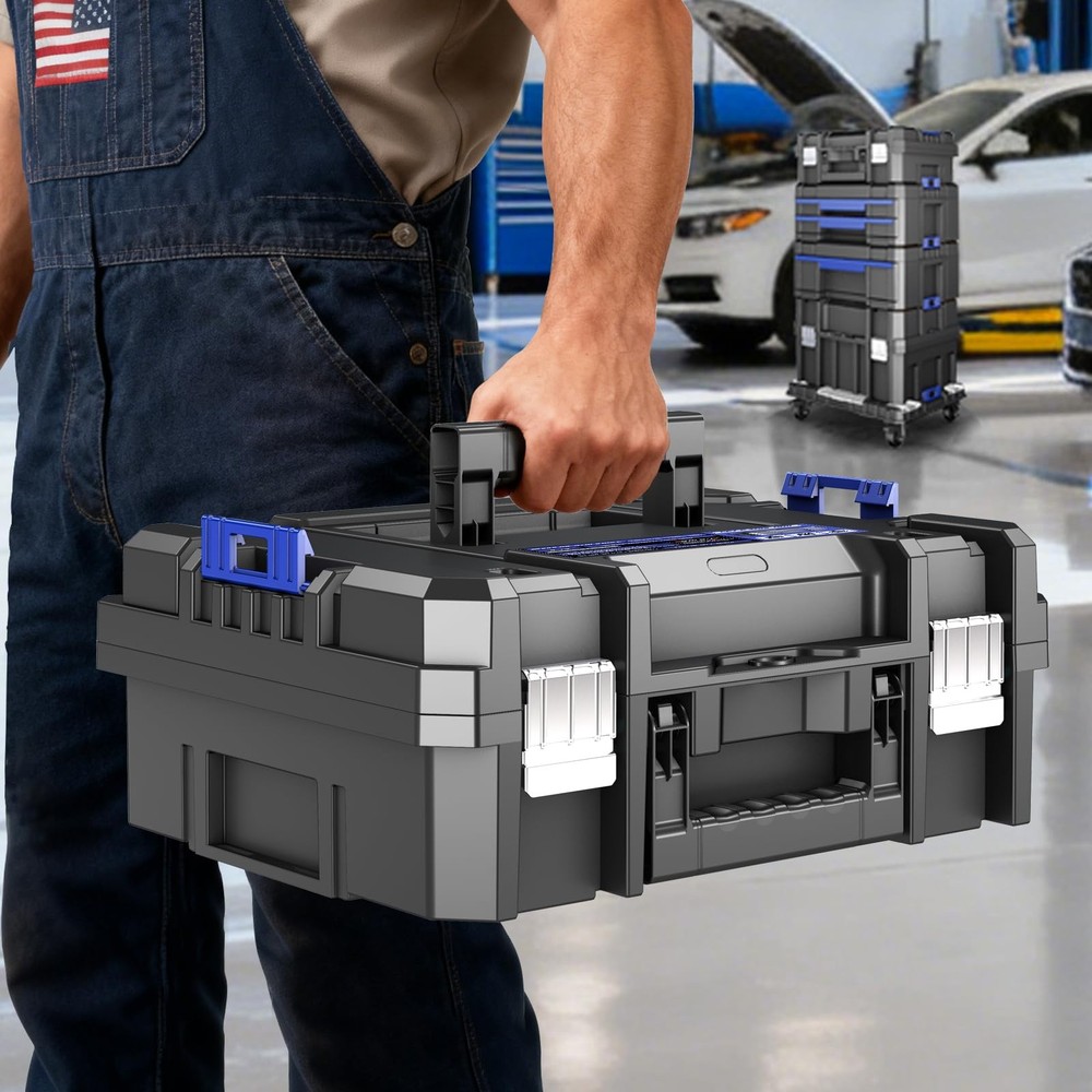 18 Inch Flat Top Tool Box | AIRAJ Stackable Modular Tool Organizer Box Storag...