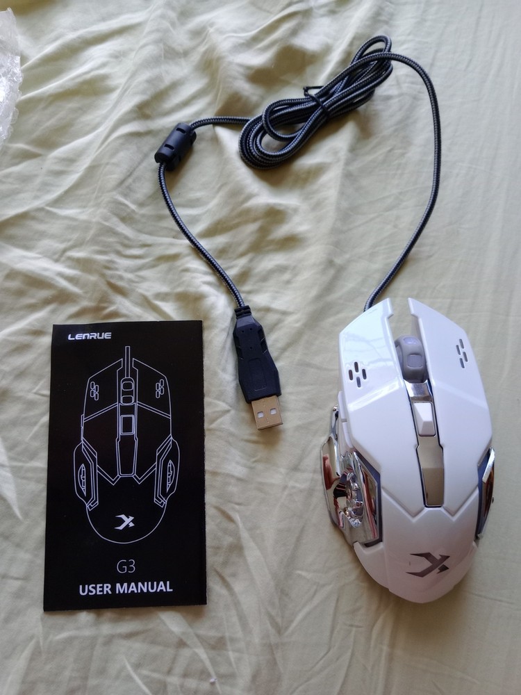 White Lenrue G3 Wired Gaming Mouse, Wired Optical Mouse LED lighting function
