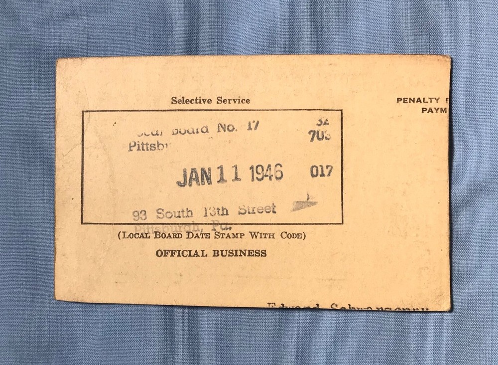 WWII Original Documents Pittsburgh PA Local Board #17 Classification Induction