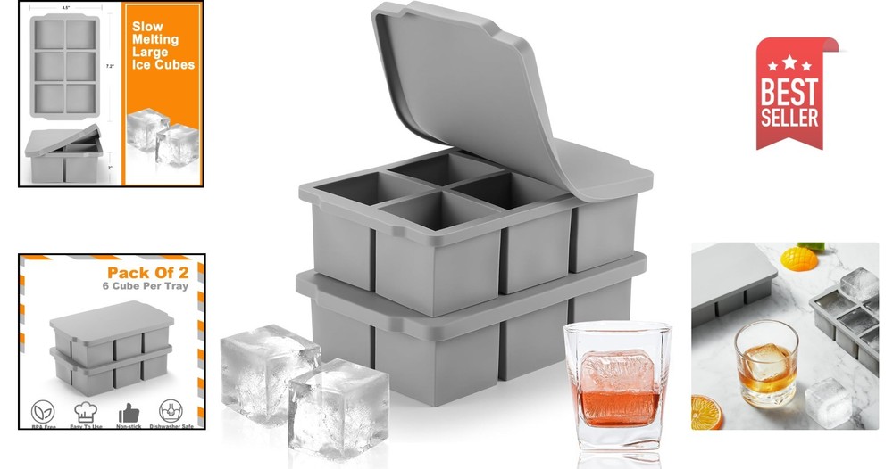 Stackable Ice Cube Trays with Lid - Perfect for Whiskey & Soup Prep - 2 Pack