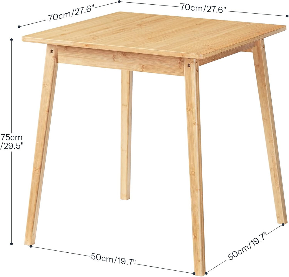 Bamboo Dining Table, Square Dining Table for 2, 27.6" Kitchen Table for Small Sp