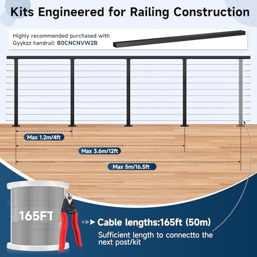 One-Stop Cable Railing Post Kit, 4 Pack Fixed Top 36" 1 Level Posts Kit- 4 Pack