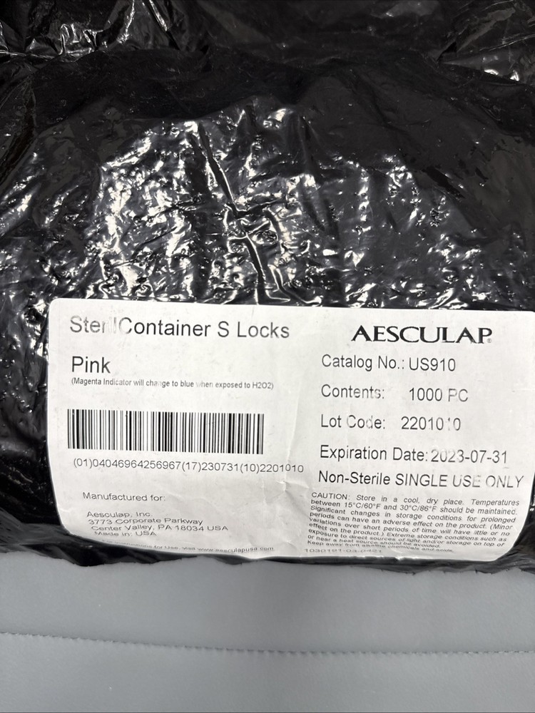 Aesculap Sterilization Tamper Evident S Lock SterilContainer Pink US910 1000 PC