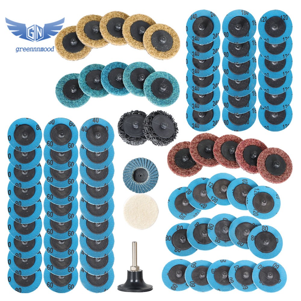 71PCS 2" Roll Lock Sanding Discs Set W/ 1/4 Holder Die Grinder Quick Change Disc