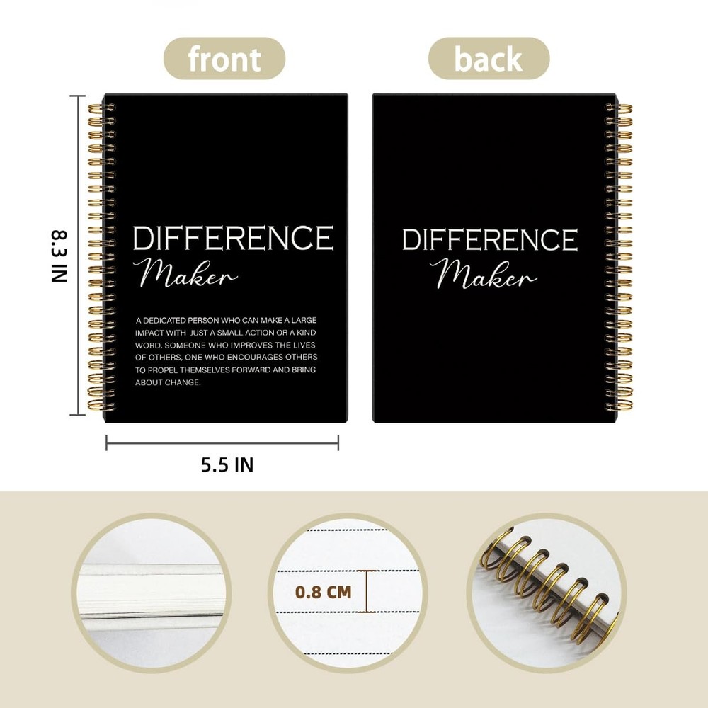 FLVGE Difference Maker Gift Notebook Journal, 5.5×8.3 Inch, 03-maker - Black