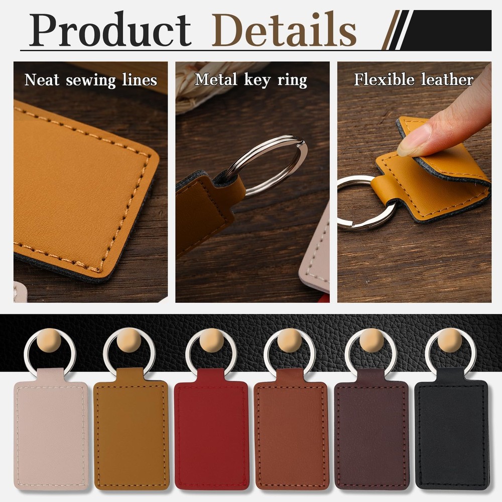 30 Pcs Leather Key Fob Kit, Rectangular Leather Keychain Blanks with Keychain...