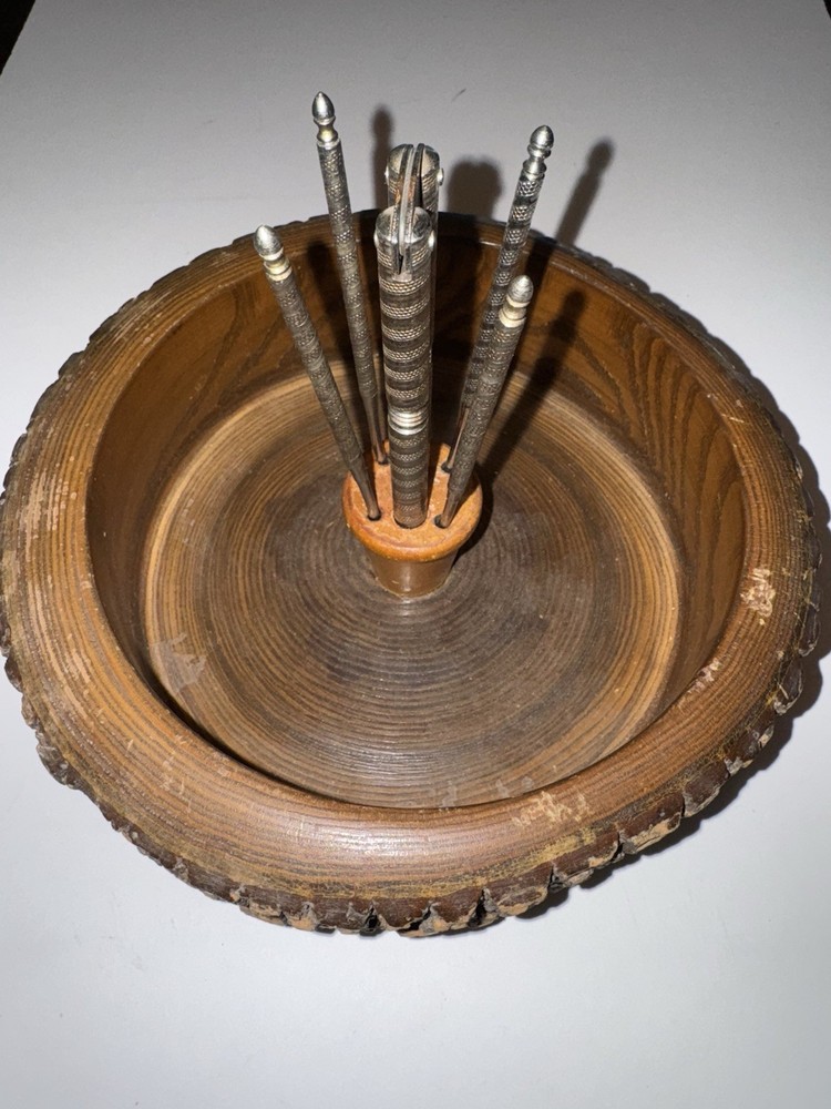 Vintage Wooden Nutcracker Bowl & HMQ Tools