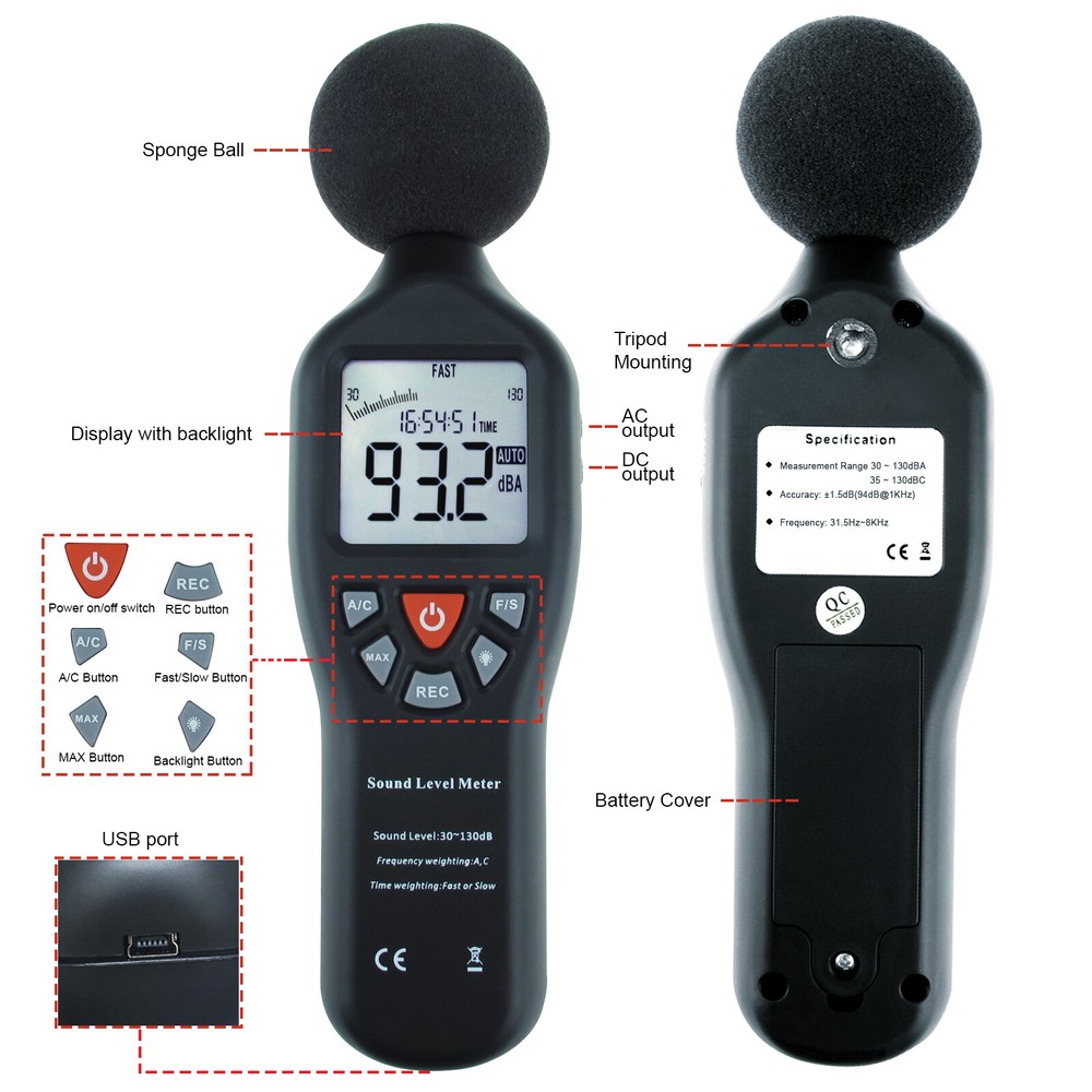 New Handheld Sound Level Meter Data Logging Function Backlit Display Datalogger