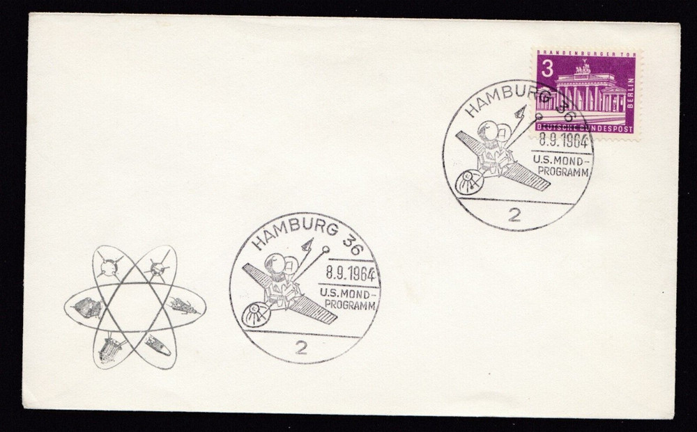 1964 West German Space Related US Moon Program  Hamburg cancellation envelope