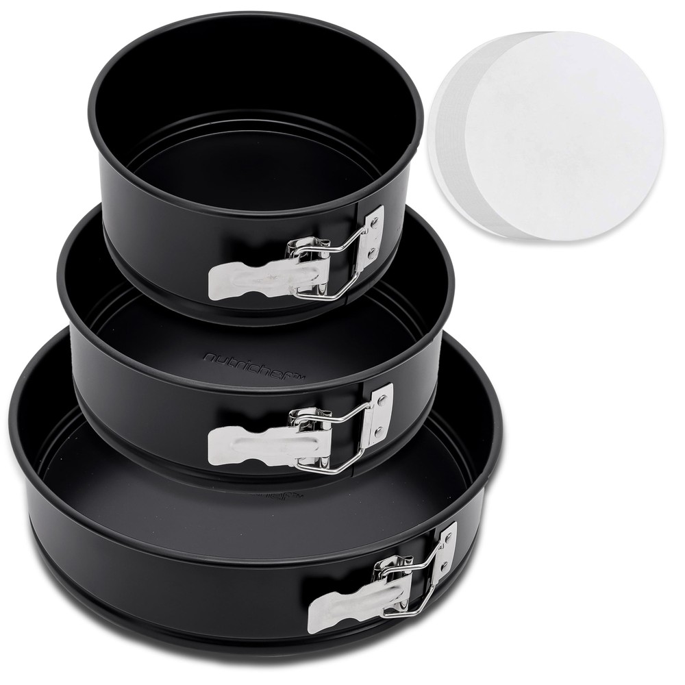NutriChef 3-Piece Nonstick Springform Pan Set -  (Black)
