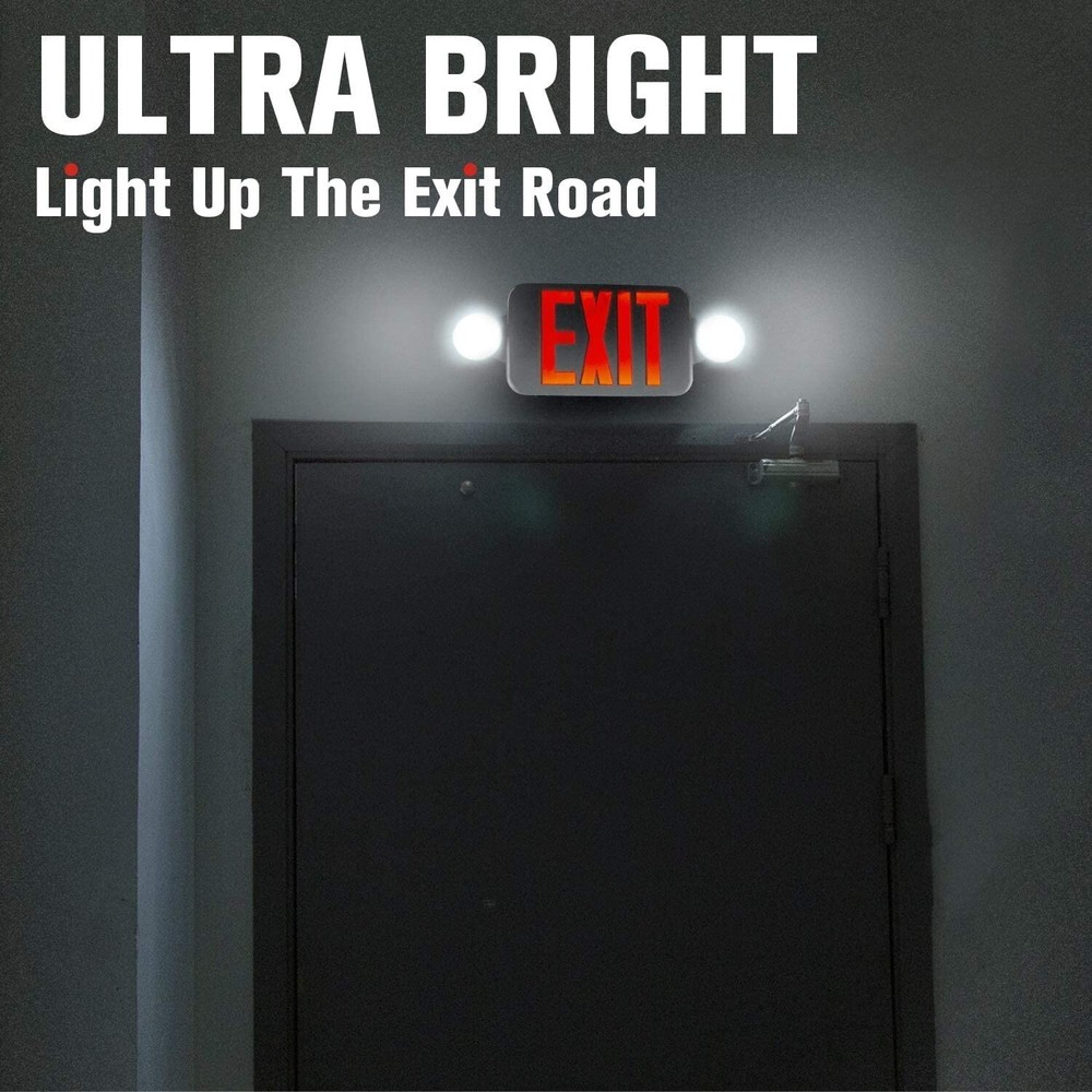 4 Pack LED Exit Sign Emergency Light–Hi Output RED Compact Combo UL 924 Listed