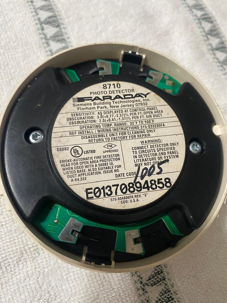 Faraday Siemens 8710 Smoke Detector Pre-owned Functional Operation
